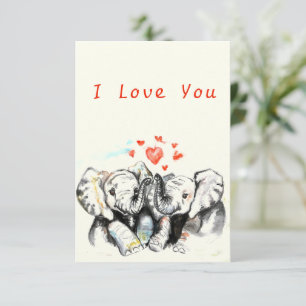 Carte Je T'Aime Carter Romantique Couple Eléphant Peintu