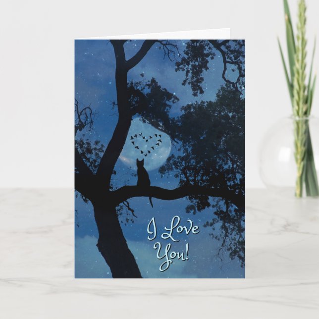 Carte Je t'aime Chat et Lune (Devant)