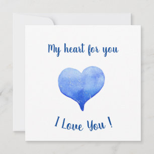 Carte Je t'aime Coeur Bleu mignon Saint Valentin