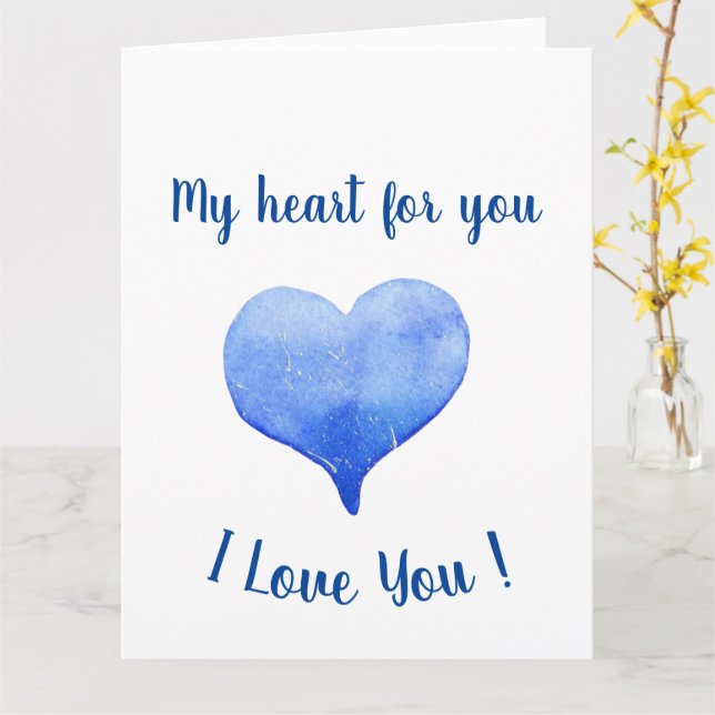 Carte Je t'aime Coeur Bleu mignon Saint Valentin (Fleur jaune)