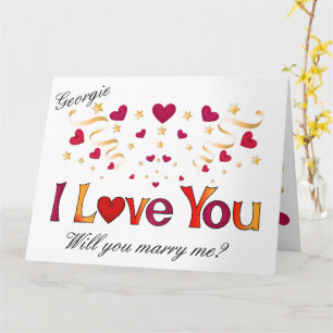 Carte JE T'AIME Cœur Rouge Ruban Doré Demande en Mariage
