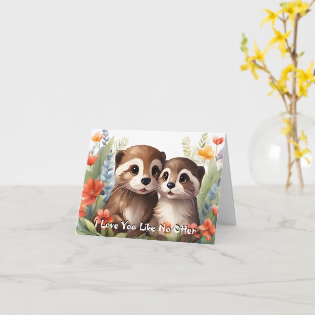 Carte Je t'aime comme nulle autre loutre Pun Saint-Valen (Fleur jaune)