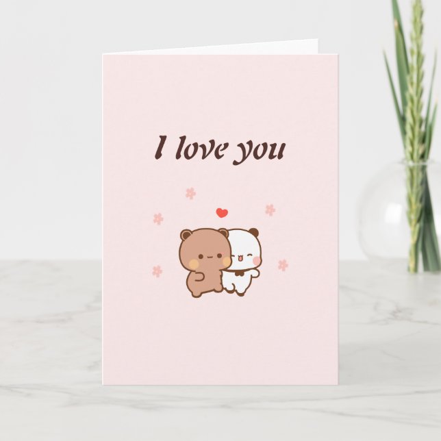 Carte Je t'aime, couple mignon dessin animé (Devant)