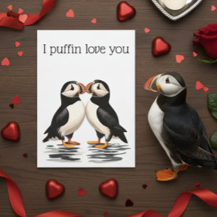Carte Je t'aime de macareux pour la Saint-Valentin