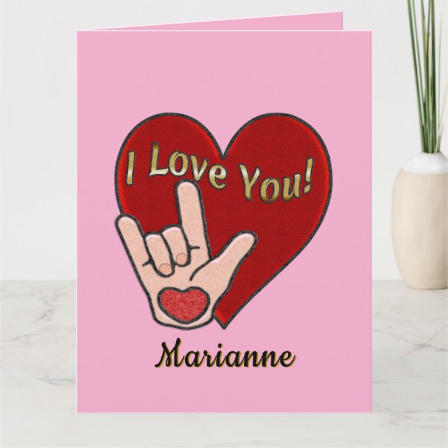 Carte Je t'aime en ASL personnalisé (Devant)