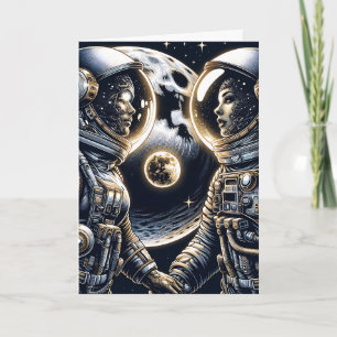 Carte Je t'aime jusqu'à la Lune et retour   Astronautes