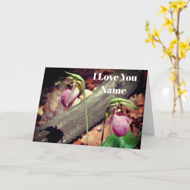 Carte Je T'Aime Lady Slipper Flower Personnalisé (Fleur jaune)