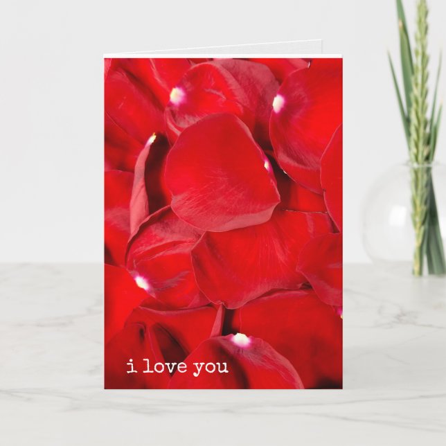 Carte je t'aime les pétales de rose rouge (Devant)