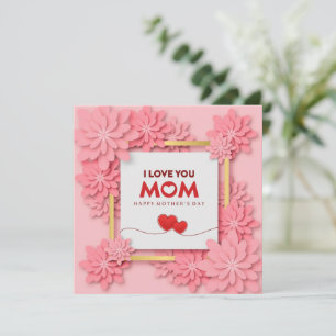 Carte Je t'aime maman Fête des mères Floral et Or