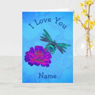 Carte Je t'aime mignon Fleur de libellules Personnalisée