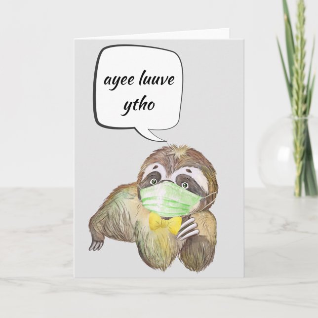Carte Je t'aime paresseux parlant à travers un masque fa (Devant)