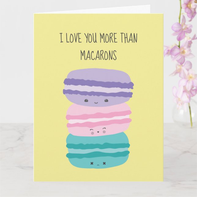 Carte Je t'aime plus que Macarons Kawaii Pastel Cute (Orchidée)