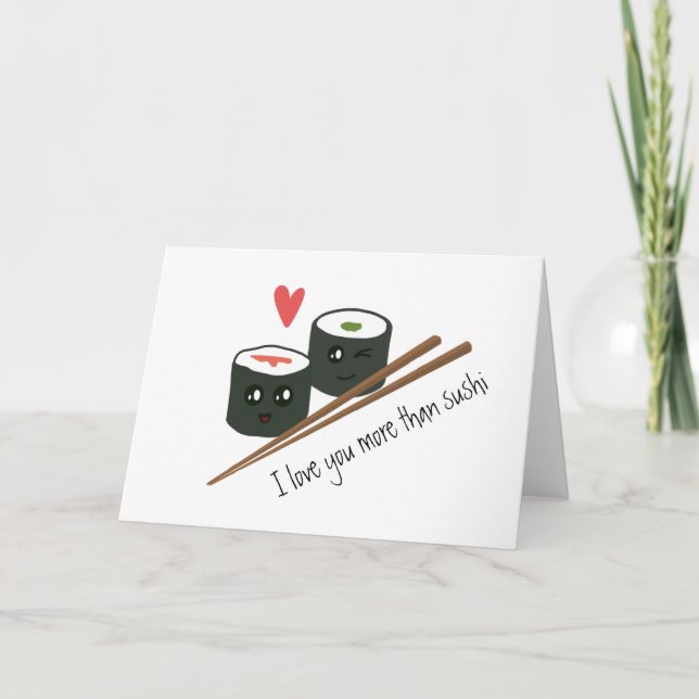 Carte Je T'Aime Plus Que Sushi Kawaii Coeur D'Amour (Devant)