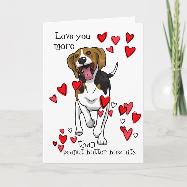 Carte Je t'aime, Saint-Valentin Beagle au beurre de caca (Devant)