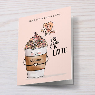 Carte Je T'Aime Un Latte Cute Kawaii Coffee Cup Annivers