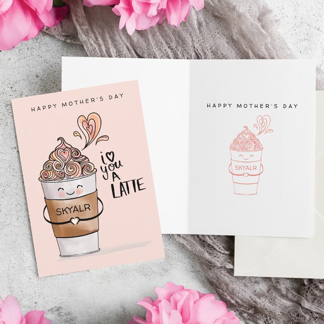Carte Je t'aime Un Latte Kawaii Coffee Cup Fête des Mère (I Love You A Latte Kawaii Coffee Cup Mother's Day Card)