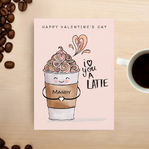 Carte Je T'Aime Un Latte Kawaii Coffee Cup Valentines