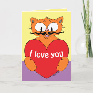 Carte Je T'Aime Valentine Cute Romantique Cartoon Chat