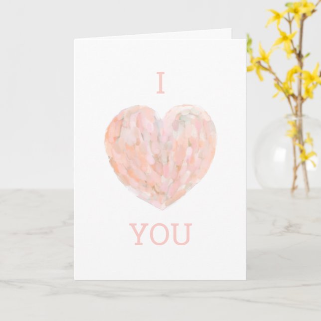 Carte Je t'aime. Valentines jour Coeur rose pâle (Fleur jaune)