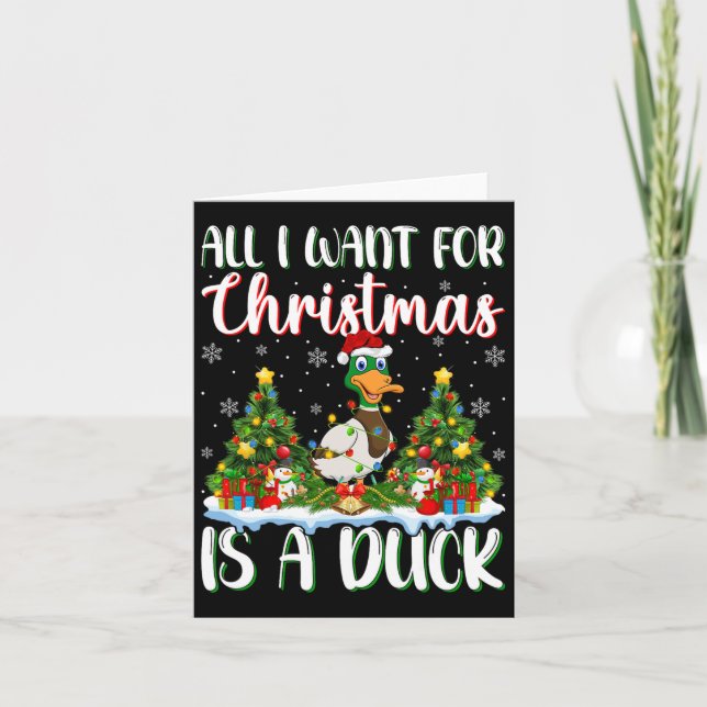 Carte Je Veux Pour Noël Est Un Canard Oiseau Xmas Arbre  (Devant)