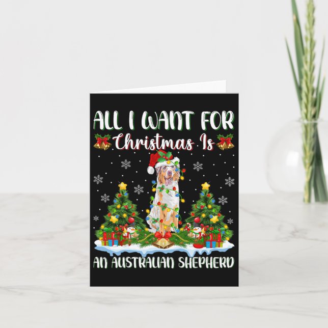 Carte Je Veux Pour Noël Est Un Chien Berger Australien (Devant)
