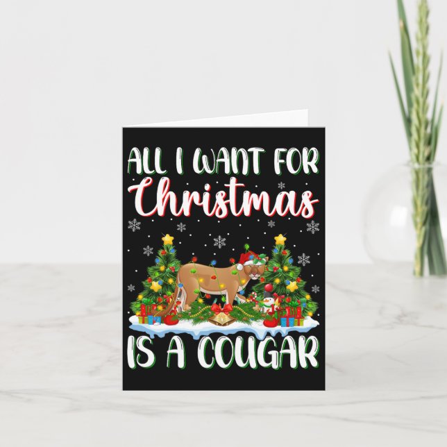 Carte Je Veux Pour Noël Est Un Cougar Xmas Lumières Arbr (Devant)