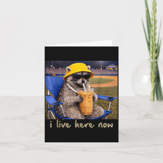 Carte Je vis ici Raton laveur Café Drôle Baseball Softba