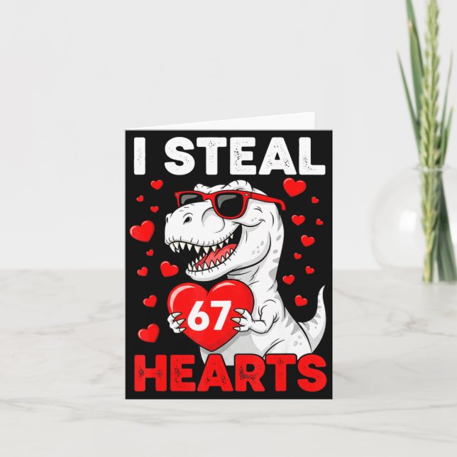 Carte Je vole 67 cœurs Drôle 67 Saint-Valentin Dinosaure (Devant)