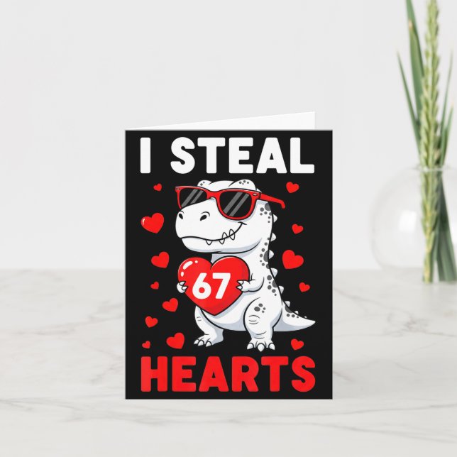 Carte Je vole 67 cœurs drôle 67 Saint-Valentin dinosaure (Devant)