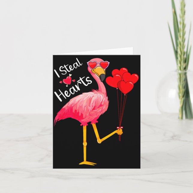 Carte Je vole des cœurs Funny Flamingo Amoureux Saint Va (Devant)