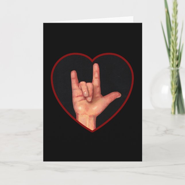 CARTE JE VOUS AIME LANGUE DE SIGNE SUR NOIR (Devant)