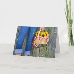 Carte jean bleu et tournesol anniversaire