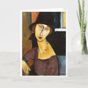 Carte Jeanne Hebuterne avec Casquette et collier, Modigl