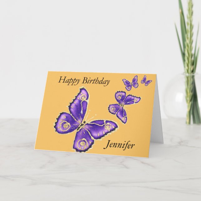 Carte Jennifer, Happy Birthday purple butterfly (Devant)
