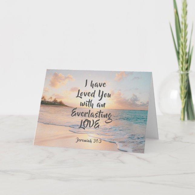 Carte Jérémie 31:3 Je vous ai aimés Bible Ocean Sunset (Devant)