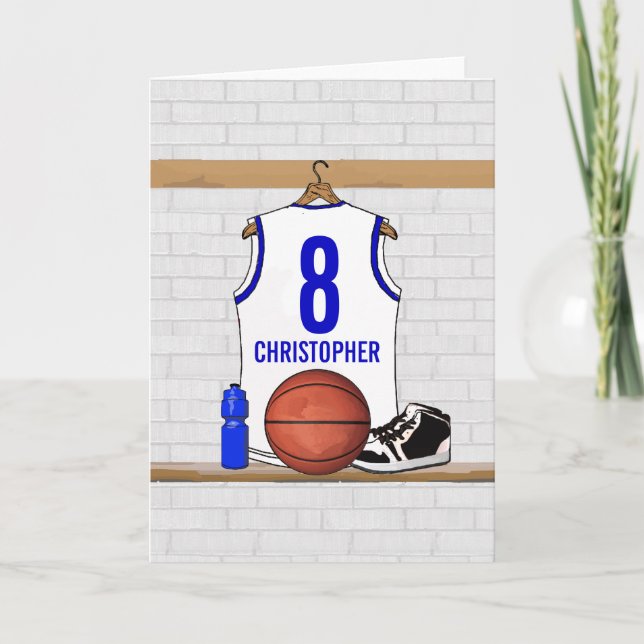 Carte Jersey de basketball blanc et bleu personnalisé (Devant)