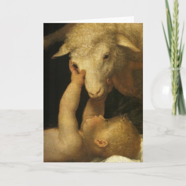 Carte Jésus bébé touche l'agneau (Devant)