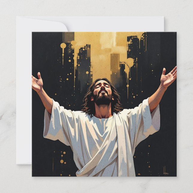 Carte Jésus Christ Notre Sauveur | Noir et or blanc (Devant)