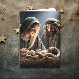 Carte Jésus dans le Manger   Noël religieux