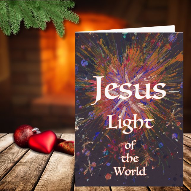 Carte Jésus Lumière du monde Citation de la Bible de Noë (Jesus light of the world religious Christmas holiday folded card with bible quote)