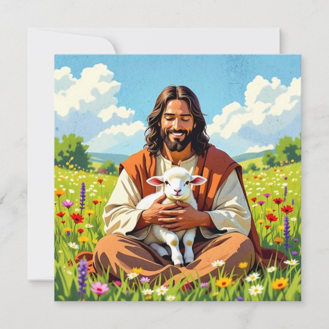 Carte Jésus tenant un agneau | Religieux chrétien (Devant)