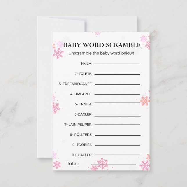 Carte Jeu de baby shower de jeu de mots pour bébé d'hive (Devant)