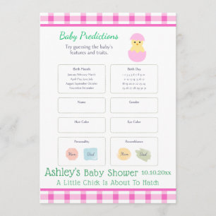 Carte Jeu de Baby Shower Fille Naissance Poussin Oeuf Ro