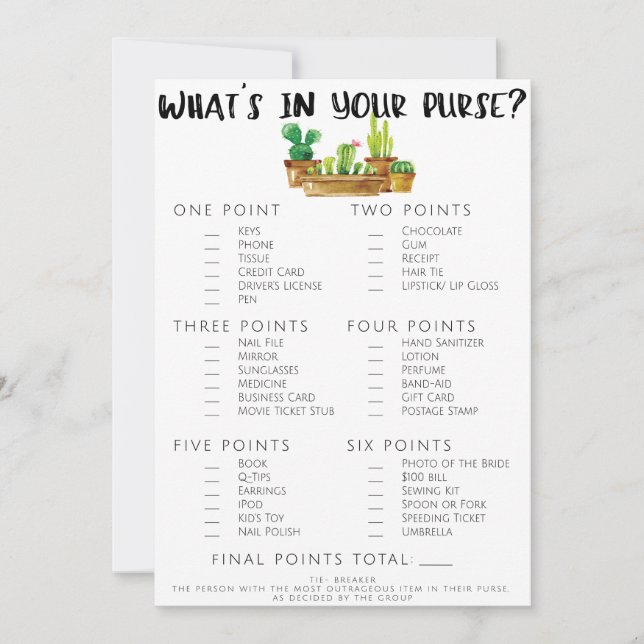 Carte Jeu de Baby Shower Mariage Cactus Rustique Double  (Devant)