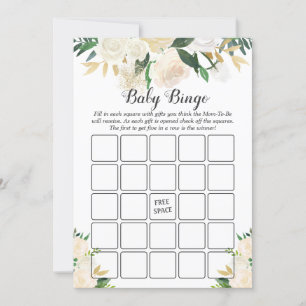 Carte Jeu de Bingo Baby Shower Fleur de Rose Blanche Crè