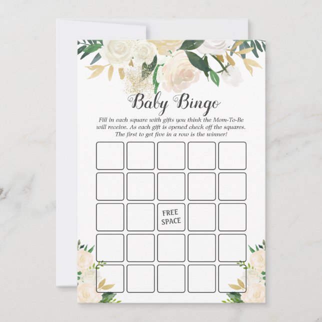 Carte Jeu de bingo pour Baby Shower sur le thème floral  (Devant)