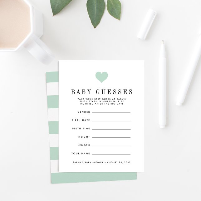 Carte Jeu de devinette Baby shower vert (Créateur téléchargé)