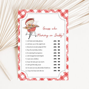 Carte Jeu de devinette pour Baby Shower Red Burger BBQ