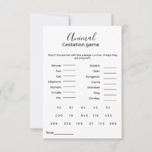 Carte Jeu de gestation animale jeu de baby shower