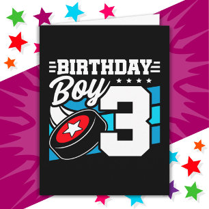 Carte Jeu de hockey 3 ans Thème 3ème anniversaire garçon